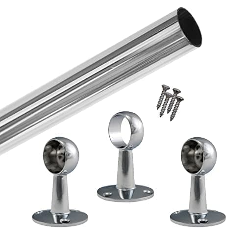 Image of EAI Wardrobe Rail Hanging Kit Round Tube and Brackets | Polished Chrome | (2500 x 25mm)