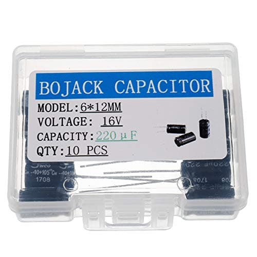 Image of BOJACK 220uF 16V 6X12mm Capacitors 220 MFD 16 Volt 0.24x0.47 Inch ±20% Aluminum Electrolytic Capacitors(Pack of 10 Pcs)