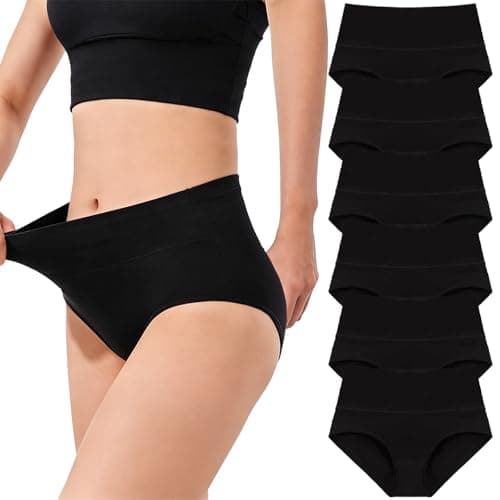 Image of marysgift Ladies Briefs-High Waisted Knickers for Women Cotton Underwear Women Full Briefs Womens Pants 6 Pcs UK Black 2XL UK Size 14 16
