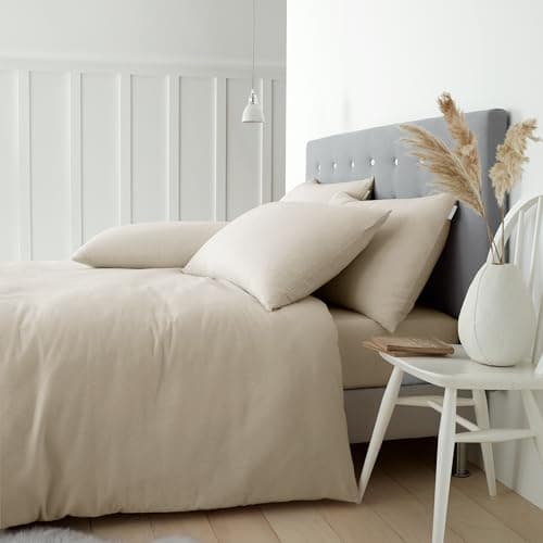 Image of Catherine Lansfield Brushed Cotton Double Duvet Cover Set with Pillowcases Cream