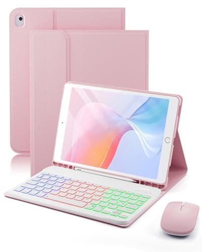 Image of for iPad 10.2 inch iPad 9th (2021)/ 8th (2020)/ 7th (2019) Generation 10.2 inch/iPad Air 3 (2019) 10.5 inch/iPad Pro 10.5 inch Case,with Wireless Bluetooth British Layout Backlit Keyboard and Mouse