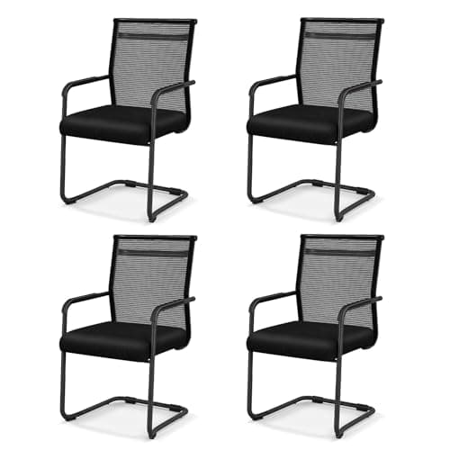 Image of CASART Conference Chairs Set of 2/4, Stackable Reception Chairs Mesh Office Chairs with Backrest, Armrests & Metal Base, Heavy Duty Meeting Chairs for Waiting Room Office (4, All Black)