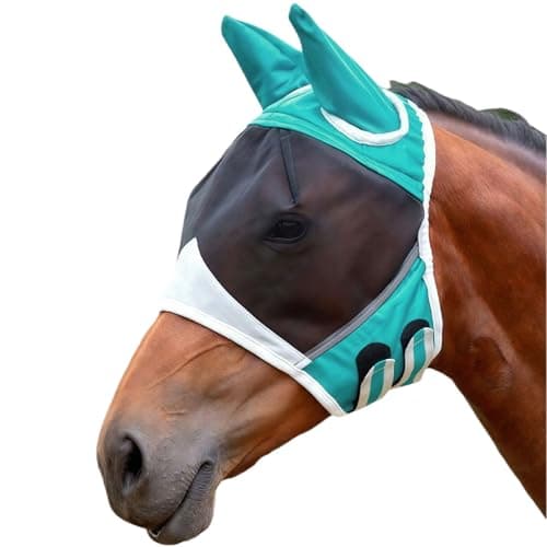 Image of MUNSKT Horse Fly Mask Breathable Stretchy Large Eye Space Mosquito Insect Shires Fly Mask with Ears for Horses (M)