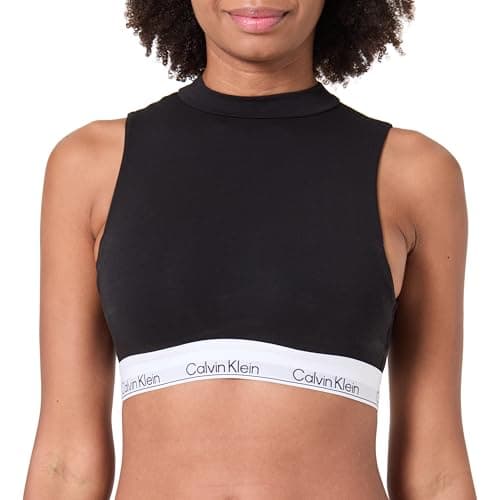 Image of Calvin Klein Women’s Lightly Lined Bralette with Mock Neck, Black (Black), L