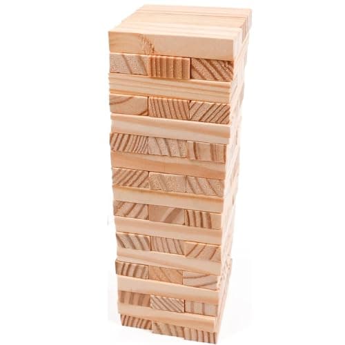Image of eMKay® Large Wooden Tumbling Tower Game | 54 Natural Wood Blocks | Classic Stacking & Balancing Game for Kids & Adults | Travel Size | Indoor Outdoor Family Fun Party Toy