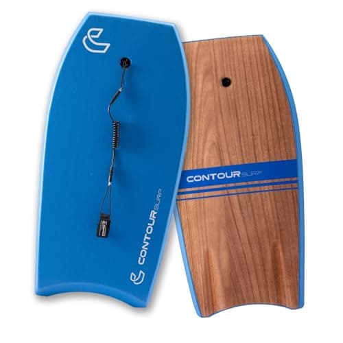 Image of Contour Surf Maelstrom 44" Bodyboard Lightweight Durable EPS Core IXPE Deck HDPE Slick Bottom FRP Stringer Crescent Tail Dual Channel Mesh with Double Stainless Steel Swivel Coiled Wrist Leash
