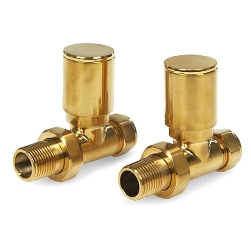 Image of Brushed Brass Radiator Valves Angled Straight Corner 15mm Traditional Towel Rail Valves Pair (Straight)