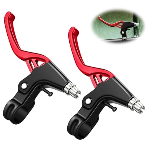 Image of QKTYB 1 Pair Bicycle Brake Levers Universal Full Aluminium Alloy BMX Brake Levers Hand Brakes for MTB/BMX Mountain Road Bike Bicycles Brake Handle 2.2cm Diameter (Red)