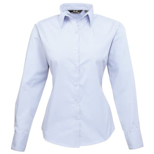 Image of Premier Fitness Women's Poplin Long Sleeve Blouse Regular Fit Long Sleeve Blouse, Blue (Light Blue), 6(Manufacturer Size:6)