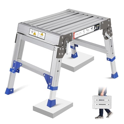 Image of Upgraded Folding Work Platform & Step Stool, Aluminium Hop Up Ladder with Safety Lock, Heavy Duty 362 kg – Height Adjustable, Lightweight Portable Stair Platform for Workshop, Caravan & Motorhome