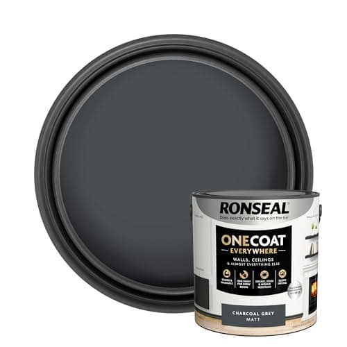 Image of Ronseal One Coat Everywhere Paint Charcoal Grey Matt 2.5L – Durable Interior Paint for Walls & Ceilings Smooth Finish Quick Coverage Ideal for Easy Home Projects