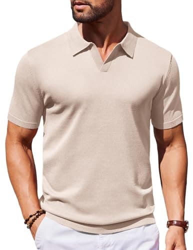 Image of COOFANDY Men's Knitted Polo Shirts Short Sleeve Summer Casual Golf Polos Khaki S