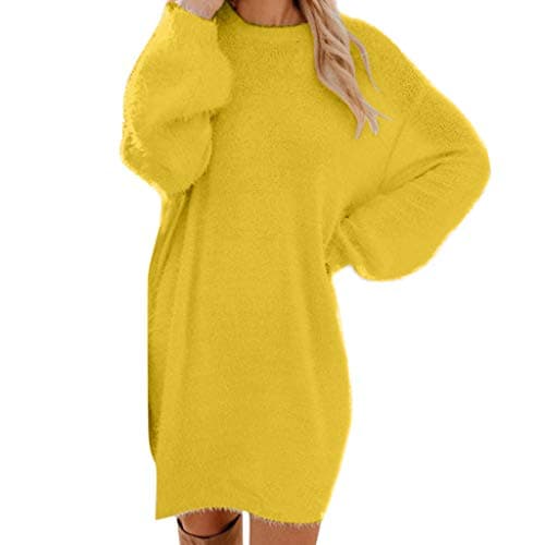Image of Generisch Women's Winter Jumper Knitted Roll Warm Long Sleeve Pocket Mini Sweater Clothing, yellow, 3XL