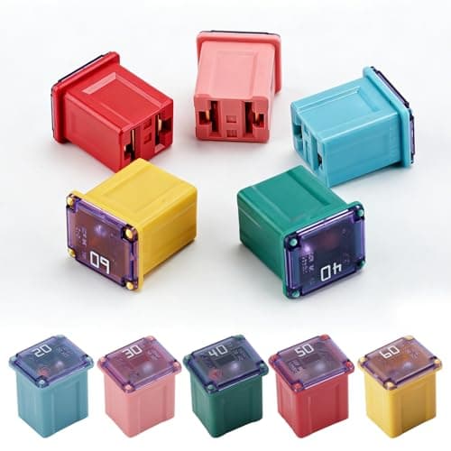 Image of 10PCs Automotive Low Profile Jcase Fuse Assortment Set,Car Fuses Assorted Kit 2 for Each 20A/30A/40A/50A/60A,Box Shaped Micro Cartridge Fuse Kit for Electrical Protection for Cars,Trucks,SUV,Boat