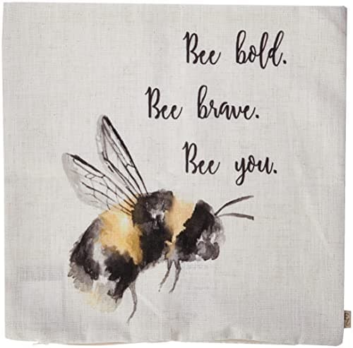Image of Evans Lichfield Bee You Cushion Cover, Polyester, Linen, White
