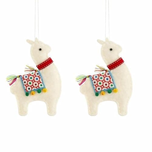 Image of Felt Llama Christmas Tree Decorations – Pack of 2 | Hanging Felt Llama Ornaments | Colourful Festive Tree, Wreath & Gift Decor