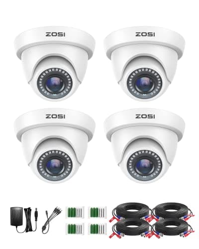 Image of ZOSI 4 Pack 1080p HD-TVI Home Security Camera Outdoor Indoor 1920TVL, 80ft Night Vision, 90°View Angle, Weatherproof Outside Surveillance CCTV Dome Camera(White)