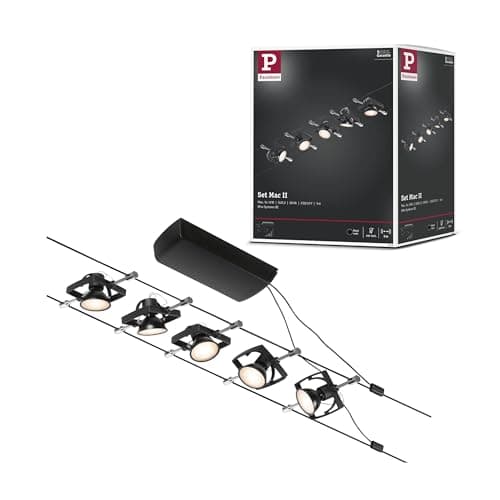 Image of Paulmann 94434 CorDuo Cable Lighting System – Mac II DC Extendable Ceiling Light Metal Wire System for GU5.3 LED Lamps - Suitable for Max 5 x 10 Watt Bulbs, Comes Without Bulbs - Matt Black Chrome