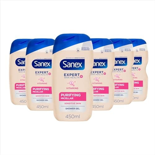 Image of Sanex Expert Skin Health+ Micellar Hypoallergenic Shower Gel 450ml X 6- For Sensitive Skin - Body Wash For Men & Women - Helps Protect Skin From Pollution - Gentle Antioxidant Formula - with Vitamin E