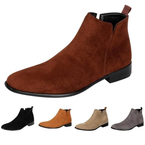 Image of Mens Ankle Boots Size 8.5 Formal Boots,Suede Leather Chelsea Ankle Chukka Boots,Business Work Office Ankle Boots Dress Stylish Boots,Ankle Boots A/Brown