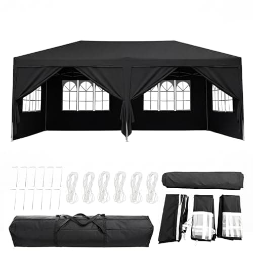 Image of Panana Pop Up Gazebo with Side Panels, 6x3m, Waterproof Canopy Tent with Windows, 3 Height Adjustable Levels, Carry Bag Included (Black)