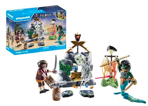 Image of Playmobil 71420 Pirates: Treasure Hunt, Pirate vs. Deeper, an exciting underwater world with a pirate and an morey eel man, fun imaginative role-play, playsets suitable for children ages 4+