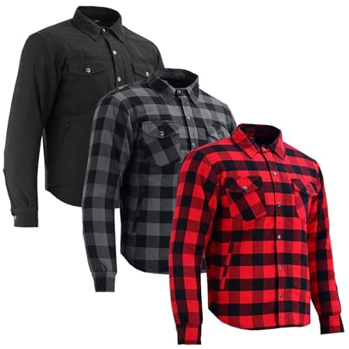 Image of Inflori Motorbike Shirt Men Lumberjack Protective Lined Kevlar Motorcycle Shirt Flannel Stuff CE Armoured Biker Shirt Removable Armours (UK, Alpha, M, Regular, Regular, Red)