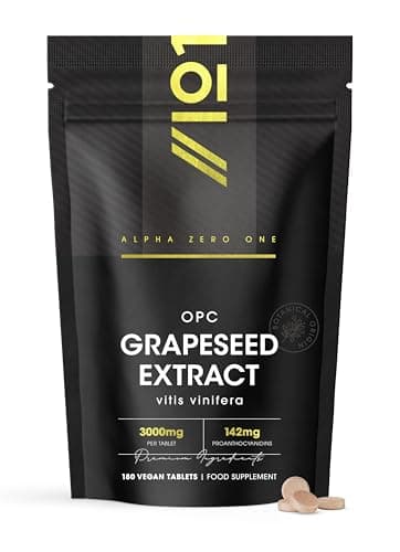 Image of OPC Grape Seed Extract 3,000mg - Standardised 95% OPCs - 180 Vegan Tablets - Made from Italian Vineyard Grapes - 6 Months Supply - By Alpha01