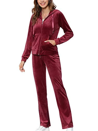 Image of MessBebe Womens Velour Tracksuits Set Sweatsuit Hoodie Top and Jogging Pants Casual Loungewear 2 Piece Sportswear