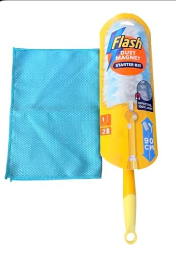 Image of Mettaworld Flash Dust Magnet XL Duster Starter Kit, Extendable Handle to 90cm, with Microfibre Cloth, 2 Refills Included, 1 Pack with Microfibre Cloth