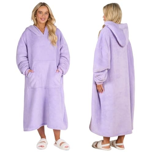 Image of Sienna Extra-Long Blanket Hoodie, Mothers Day Gifts Soft Sherpa Fleece Warm Cosy Oversized Hoodie Women Wearable Blanket Hooded Snoodie for Adult Teens Men Big Jumper, Lilac Purple