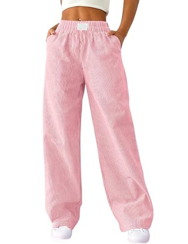 Image of Rapbin Women Pyjamas Striped Trousers Summer 2026 Nightwear Loungwear Casual Pj Bottoms Lounge Pants with Pockets Red