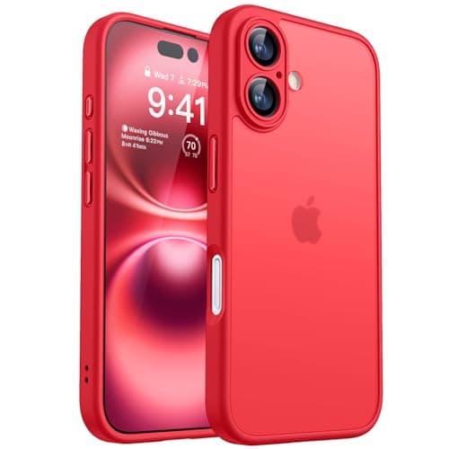 Image of CANSHN Matte for iPhone 16 Case, Upgraded [Full Camera Protection] [Translucent Matte] Shockproof Protective Phone Case for iPhone 16 6.1" - Red