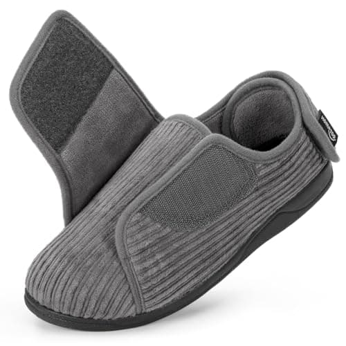 Image of HomeTop Women's Corded Velveteen Adjustable Hook And Loop Closed-back Slippers Ultimate Grey, 7 UK