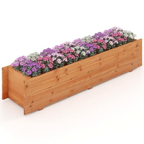 Image of COSTWAY Wooden Garden Planter, Rectangular Trough Box Flower Pot with Drain Holes, Herb Plant Vegetables Container for Indoor Outdoor Backyard Patio Balcony (110 x 27 x 26cm, 2 Holes)