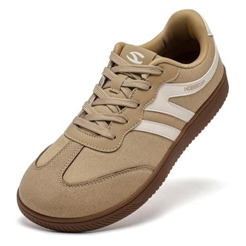 Image of HOBIBEAR Barefoot Shoes Wide Casual Lace Up Retro Fashion Sneakers for Women Men(Brown White, UK 6.5)