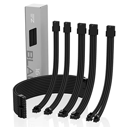 Image of EZDIY-FAB Sleeved Cable - Cable Extension for Power Supply with Extra Sleeved 24 PIN 8PIN 6PIN 4+4 PIN with Combs-Black