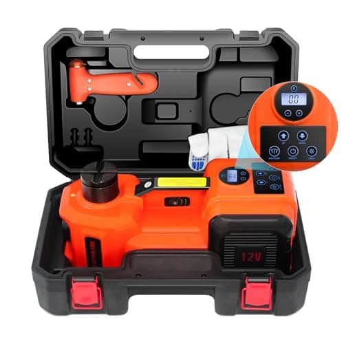 Image of E-HEELP Electric Car Jack, 5 Ton Hydraulic Car Floor Jack with Built-in Tire Inflator Pump & LED Light - 2-Way Power Supply, Extra Safety Hammer - 12V Electric Hydraulic Car Jack for Tire Replacement
