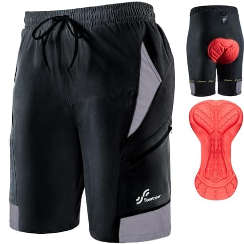 Image of Sportneer Cycling Shorts Mens Mountain Bike Shorts for Men Cycle Shorts Lightweight and Baggy with Zipper Pockets Bicycle Shorts for Outdoor Cycling Running Black