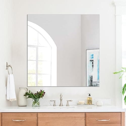 Image of TSKDKIT 50x50 cm Stick-on Mirror for Wall - 2.5mm Acrylic Self-adhesive Square Tiles for Bathroom, Bedroom, Home Decor