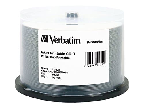 Image of Verbatim CD-R 80MIN 700MB 52X DataLifePlus White Inkjet, Hub Printable 50pk Spindle - blank CDs (Hub Printable 50pk Spindle, CD-R, Spindle)