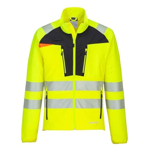 Image of Portwest DX481 Hi Vis DX4 Lightweight Work Jacket Mid Layer Stretch Reflective Full Zip Safety Utility Workwear Yellow, 3X-Large