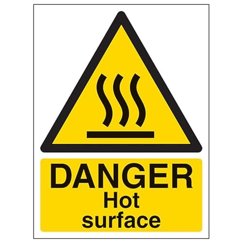 Image of V Safety Danger Hot Surface - Portrait 150 x 200mm - 2mm Rigid Plastic Safety Sign