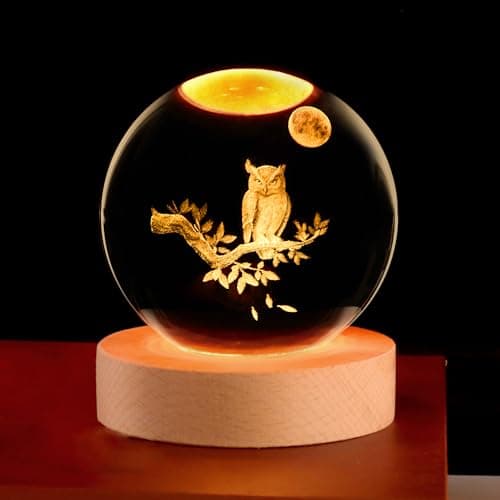 Image of UPSIME Ideal Owl Gifts, 2.4In Cute Crystal Ball Lamp with Wooden Base, Gifts Ideas for Owl Lover, Women, Girlfriend, Mom, Girl, Christmas, Birthday, Mothers Day, Owls Decor for Room Office