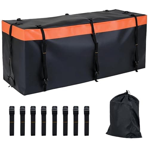Image of COSTWAY Hitch Mount Cargo Carrier Bag, 16/20 Cubic Feet 100% Waterproof Car Tray Luggage Bag with 8 Reinforced Straps, Foldable Storage Hitch Bags for All Vehicle with Trailer Basket (455L/16 Cu Ft)