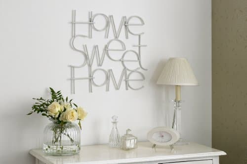 Image of Art For The Home 'Home Sweet Home' Metal White Wall Art, Size: Height: 44cm x Width: 46cm