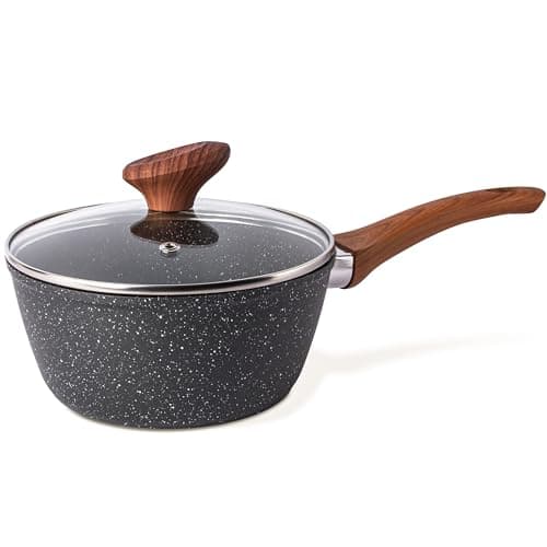 Image of nuovva Non Stick Saucepan with Lid – Induction Small Saucepan – Marble Saute Pan – Small Cooking Pot for Electric, Gas & Induction Hobs – Soup Pan - 18cm
