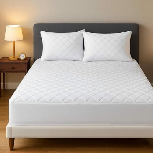 Image of Aaf Textiles Quilted Double Mattress Protector 30cm Extra Deep Fitted Soft Microfiber Hotel Quality Breathable Anti Allergy Mattress Cover for Comfortable Sleep (137x190cm, White)