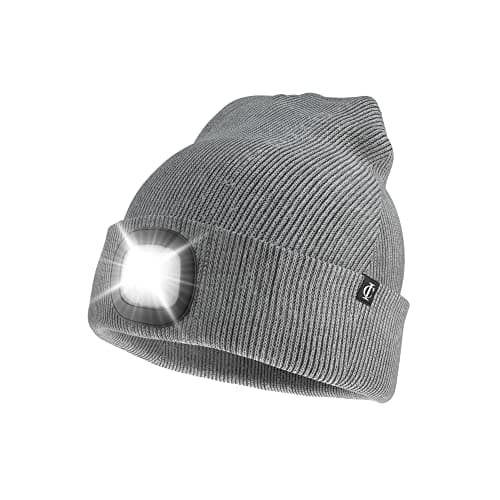 Image of Idyllicomfort Led Lighted Beanie Hat,USB Rechargeable Hands Free Headlamp Cap, Unisex Winter Warmer Knit Hat with Light for Hiking Biking Camping Jogging, Gift for Men, Women, Teens Charcoal Grey