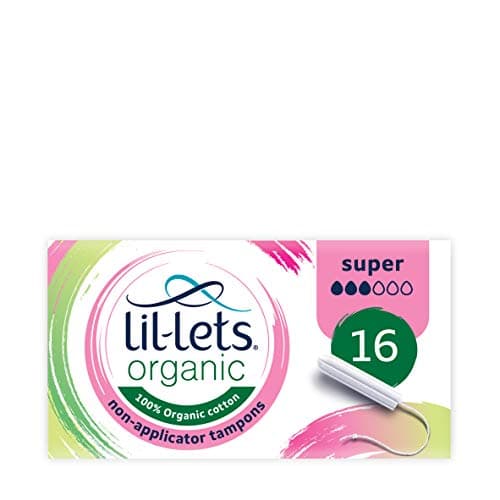 Image of Lil-Lets Organic Non-Applicator Super Tampons, 16 Count (Pack of 1), for Medium to Heavy Flow, Made with 100% Cotton, GOTS Certified, Vegan Tampons, No Plastic Period Care